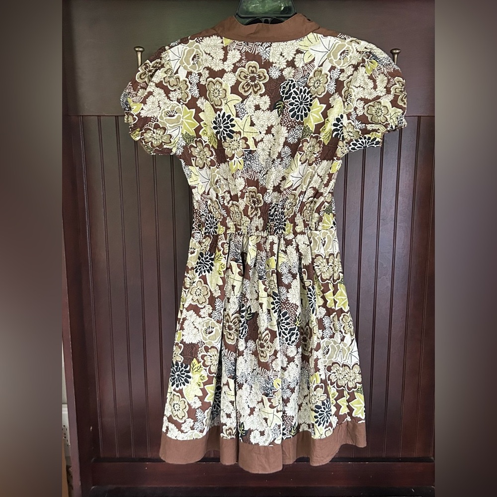 Y2K MAGIC Babydoll Brown Floral Beaded Dress Fairy Grunge Retro Indie Boho Sz S - Picture 12 of 16